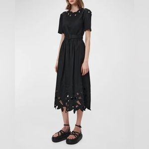 NWT Jonathon SIMKHAI Jilly Linen Embroidered Midi Dress in Black | Size 2